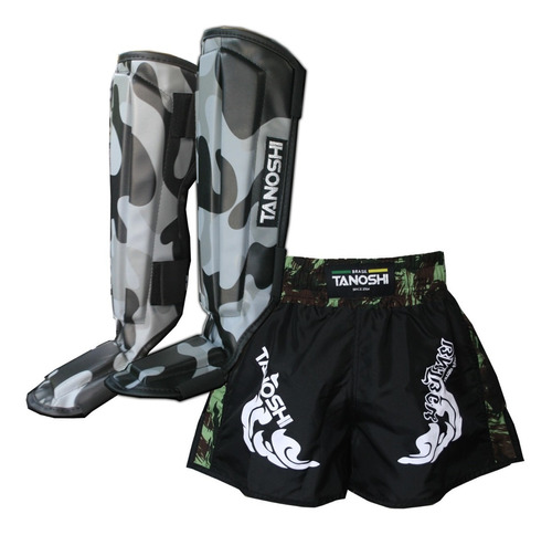 Kit Caneleira E Shorts Trng Cam Verd Muaythai Sanda Kick Mma