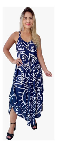 Vestido Feminino Indiano Alça Trapézio Longo Plus Size-5029