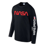 Playera Nasa, Cuello Redondo Manga Larga 100% Algodon