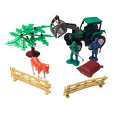 Set Tractor Con Acoplado Y Elementos Agro Animales 13 Pzs