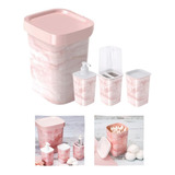  Kit Acessorios Para Banheiro Quadrado 4 Peças Rosa Marmore