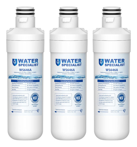  Aquacrest 3 Filtros Agua Compatibles Con Neveras LG Lt1000