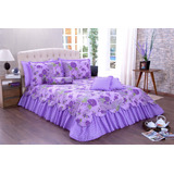 Kit Colcha Cobreleito Belize Casal Queen 06 Pçs Floral Lilas