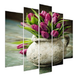 Kit Quadro Decorativo Para Sala Grande E Quarto Flores Vaso