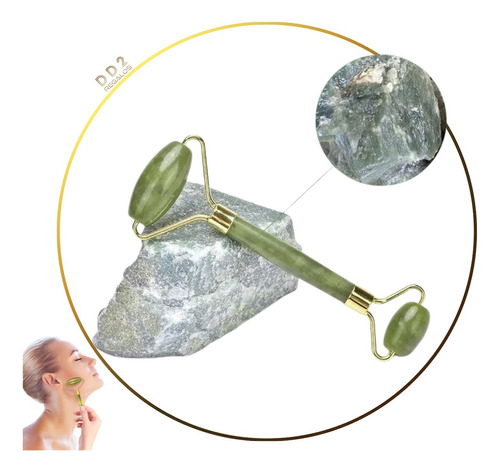 Masajeador Doble Rodillos Piedra Jade Facial Corporal