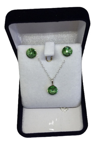 Conjunto Rivoli Peridot, Made With Swarovski. Base Plata 950