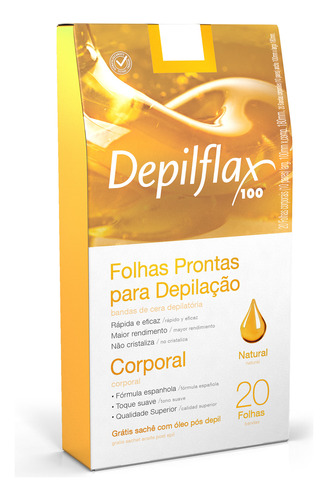 20 Folhas Prontas Corporal Cera Depilação Depilflax Natural