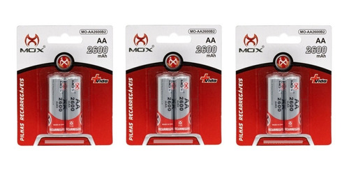 Kit 6 Unid Pilha Recarregável Mox Aaa Palito 1000mah Ni-mh