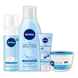 Kit Nivea_ Mouse Limpeza + Leite Tônico + Esfoliante + Creme