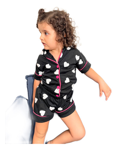 Pijama Infantil Menina Americano Criança Short Botões Verão