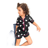 Pijama Infantil Americano Criança Short Botões Verão Menina