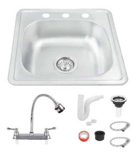 Tarja Fregadero Tipo Bar Acero Inox 48x48 Cm C/kit Mezc Flex