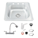 Tarja Fregadero Tipo Bar Acero Inox 48x48 Cm C/kit Mezc Flex