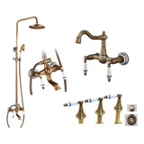 Set Baño Bronce Vintage Ducha + Griferia Pared Lever + Bidet