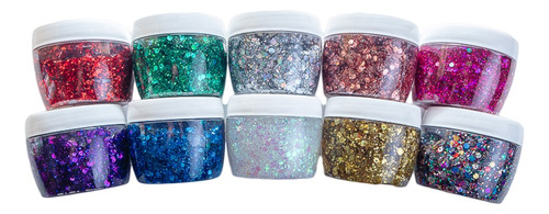 Glitter Gel X10 Potes Grandes Varios Colores Rostro Cuerpo