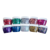 Glitter Gel X10 Potes Grandes Varios Colores Rostro Cuerpo