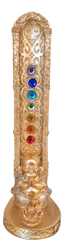 Porta Incenso Tema Buda E 7 Chakras Dourado Resina - Unidade