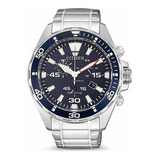 Reloj Citizen Hombre Eco-drive At2431-87l Color De La Malla Plateado Color Del Bisel Azul Color Del Fondo Azul