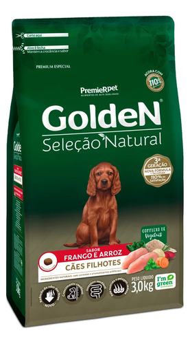 Ração Golden Seleção Natural Cães Filhotes Frango  Arroz 3kg