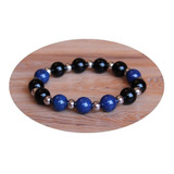 Pulsera Ónix Negro Y Lapislázuli Con Acero Quirúrgico 316 L