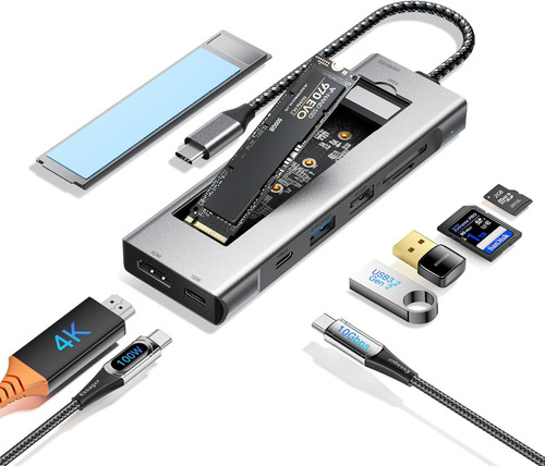 Hub Essager 8 En 1 Usb-c Nvme Sata Ssd Hdmi 4k Pd 100 W Tf Sd Hub