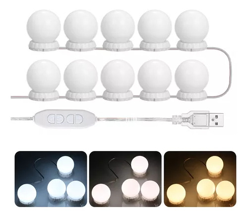 Luces Para Espejo De Maquillaje, 10 Bombillas Led, 3 Colores