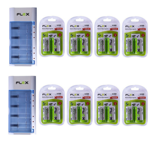 Kit 2 Carregador Pilhas E Baterias + 16 Bat. Tipo D4500 Mah