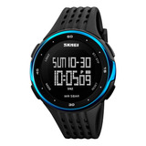Reloj Hombre Skmei 1219 Sumergible Digital Alarma Cronometro Malla Negro Bisel Azul