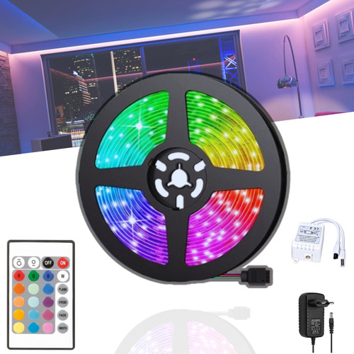 Fita Led 5m Colorida 5050 Rgb Piscina Sanca Fachada + Fonte