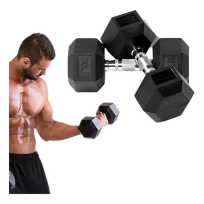 Set 2 Mancuernas Hexagonales 30 Lb Caucho Negro