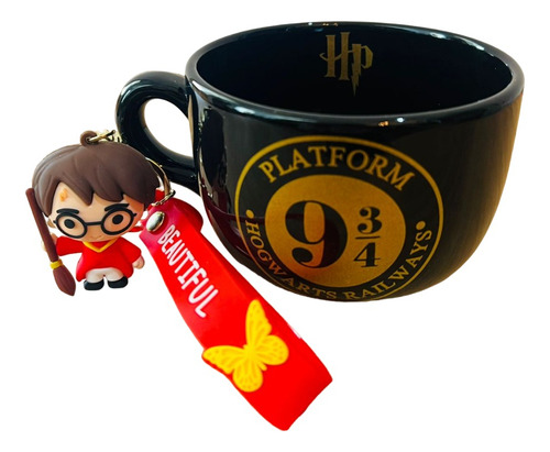 Taza Tazón Harry Potter Hp + Llavero 3d Goma Silicona 