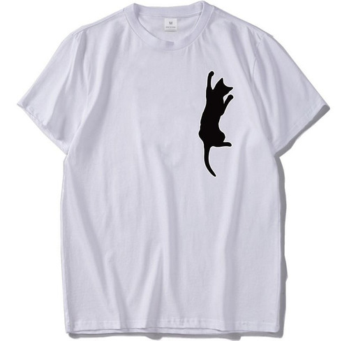 Playera Camiseta Gato Negro Escalando Cute Cat Kawaii
