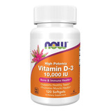 Vitamina D3 10,000 Ui, Mayor Potencia - 120 Cápsulas - Now