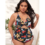 Traje De Baño Para Gorditas Curvy Blusón Falda Y Short