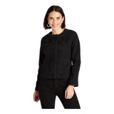 Chaqueta De Mezclilla Cuello Chanel Negro