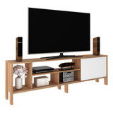 Mueble Para Tv 65 Rack Moderno Con Puerta Corrediza Al/bl Color Marrón Claro