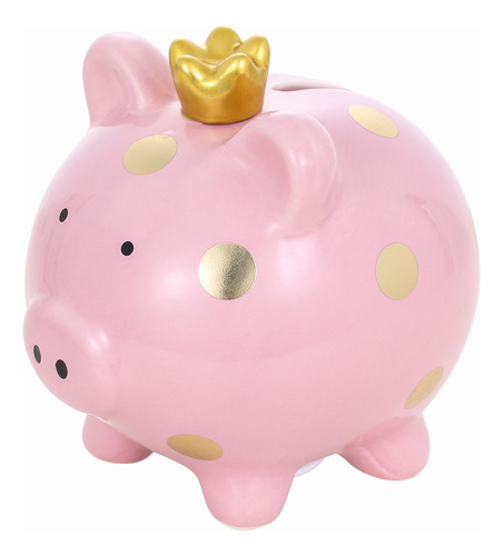 Escultura De Cerámica Pig Piggy Pink & White Bank Bank Famil