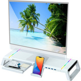 Base Eleva Monitor Notebook Plegable C/ Rgb Interfaz Usbx4 Color Blanco