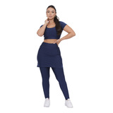 Conjunto Moda Evangélica Fitness Com Bolso Treino Modesto