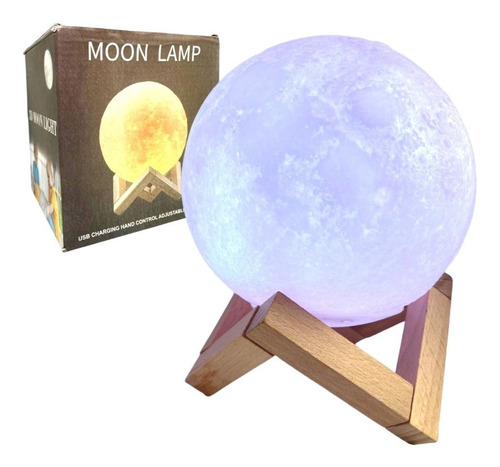 Lámpara Luna Moonlight Recargable 3d Colores Led Base Madera