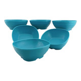 Set Juego De 6 Tazon Sopero Cuadrado Elegante Melamina Azul