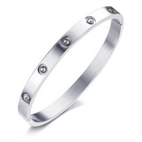 Pulseira Feminina Bracelete De Aço Inoxidável Folheado A Prata 925 Vanglore 1250 Stardom Comprimento 18 Cm Cor Prateado Com Pedras Diâmetro 5.8 Cm Social Esporte Fino Casual