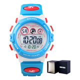 Reloj Impermeable Led Luminoso Skmei Fashion Color Del Bisel Blanco/azul