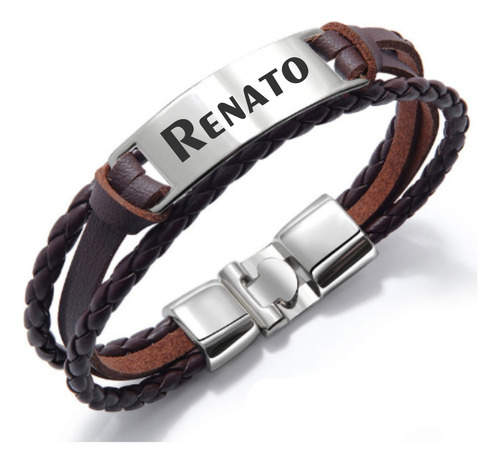 Pulseira Masculina Personalizada Em Couro - Gravação Grátis 