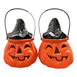 Calabaza Halloween Caramelera Canasta De Plástico Pack X 2