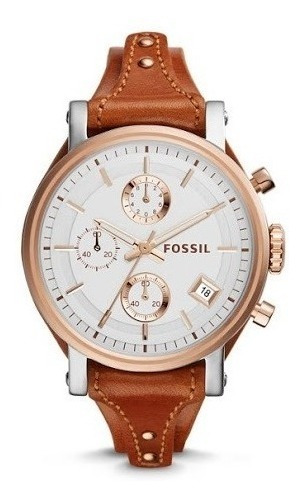 Reloj Fossil Mujer Cuero Marron Rose Crono Fecha Es3837