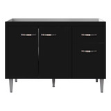 Balcão Gabinete Para Pia Sem Tampo 120cm 3 Portas Gabriela Cor Preto