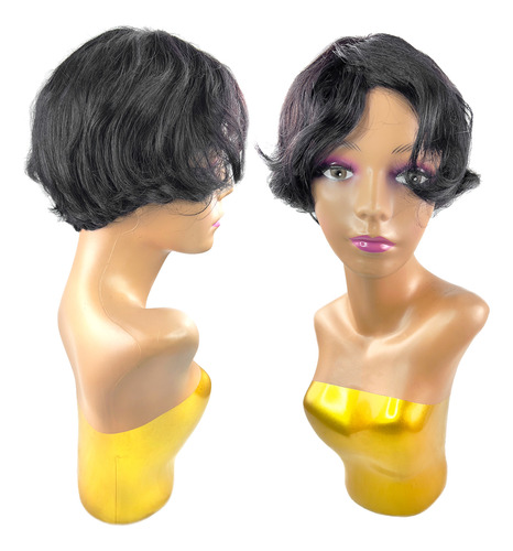 Peruca Wig Cabelo 100% Humano Curtinha Corte Pixie Natural