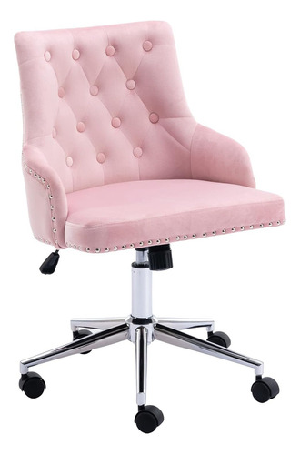 Silla De Escritorio Rosa De Terciopelo Con Ruedas, Silla