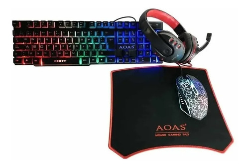 Combo Gamer 4-en-1 Aoas : Teclado, Mouse, Pad, Diadema